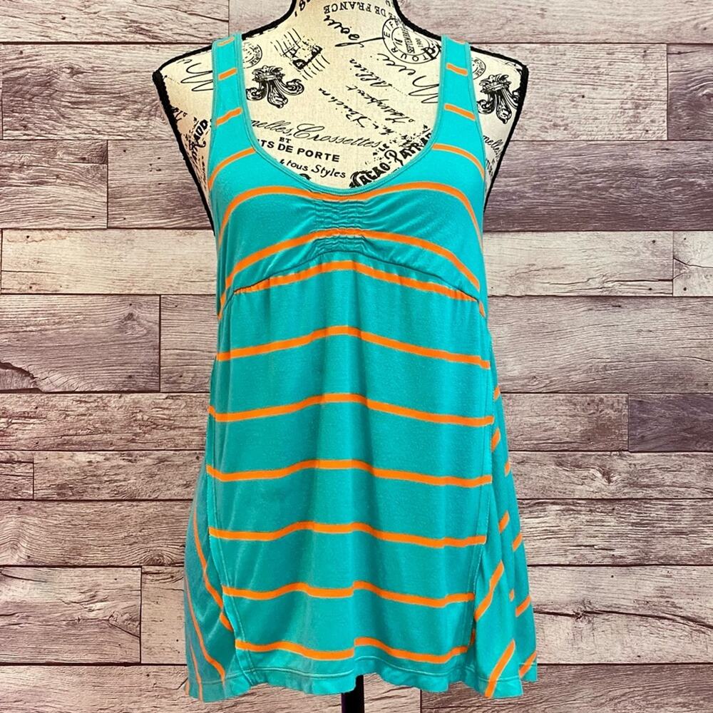 Free People Teal Turquoise & Orange Striped Racerback Tank Top With Tie Back